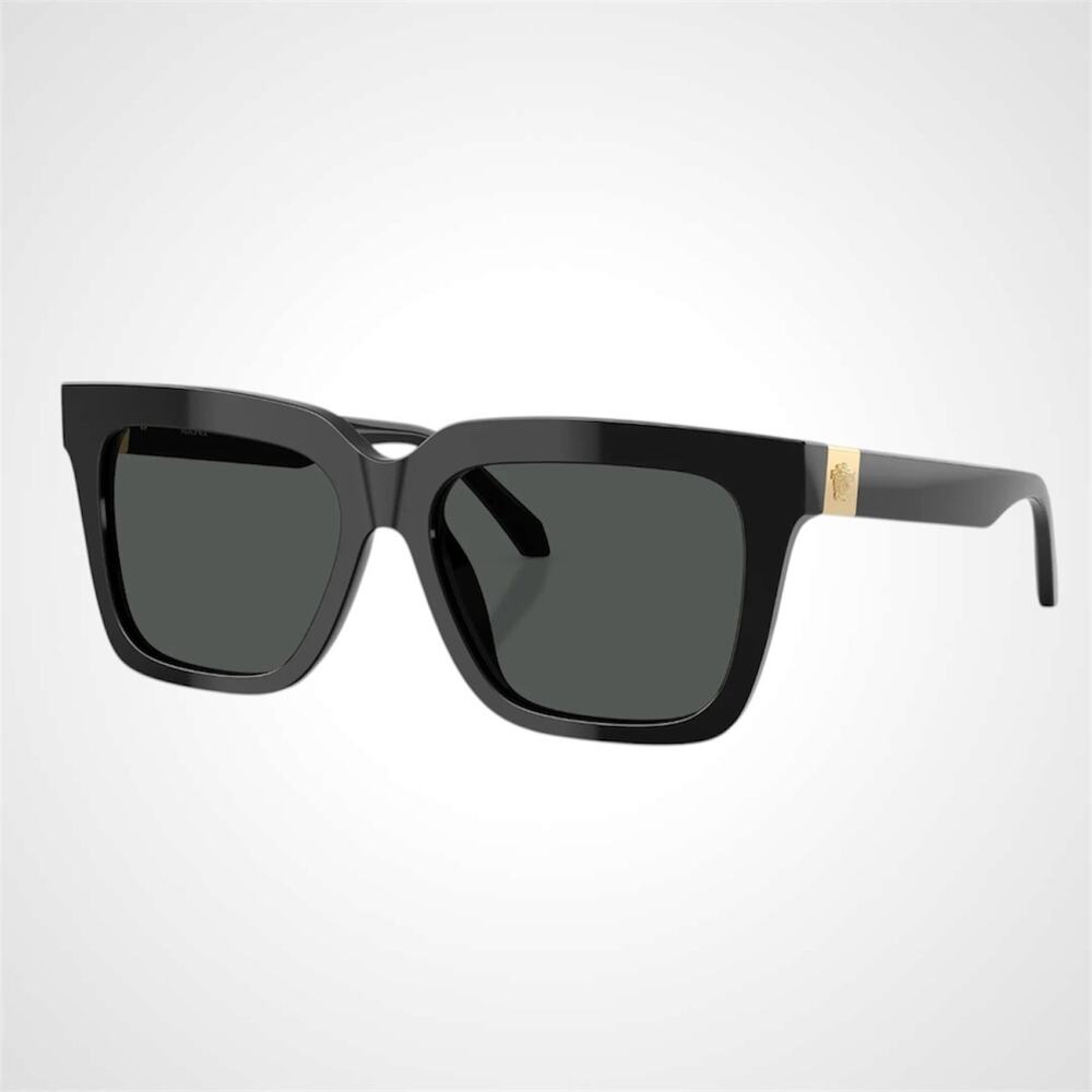 New VERSACE Sunglasses Black Acetate Square 56mm Gold Medusa Womens Authentic